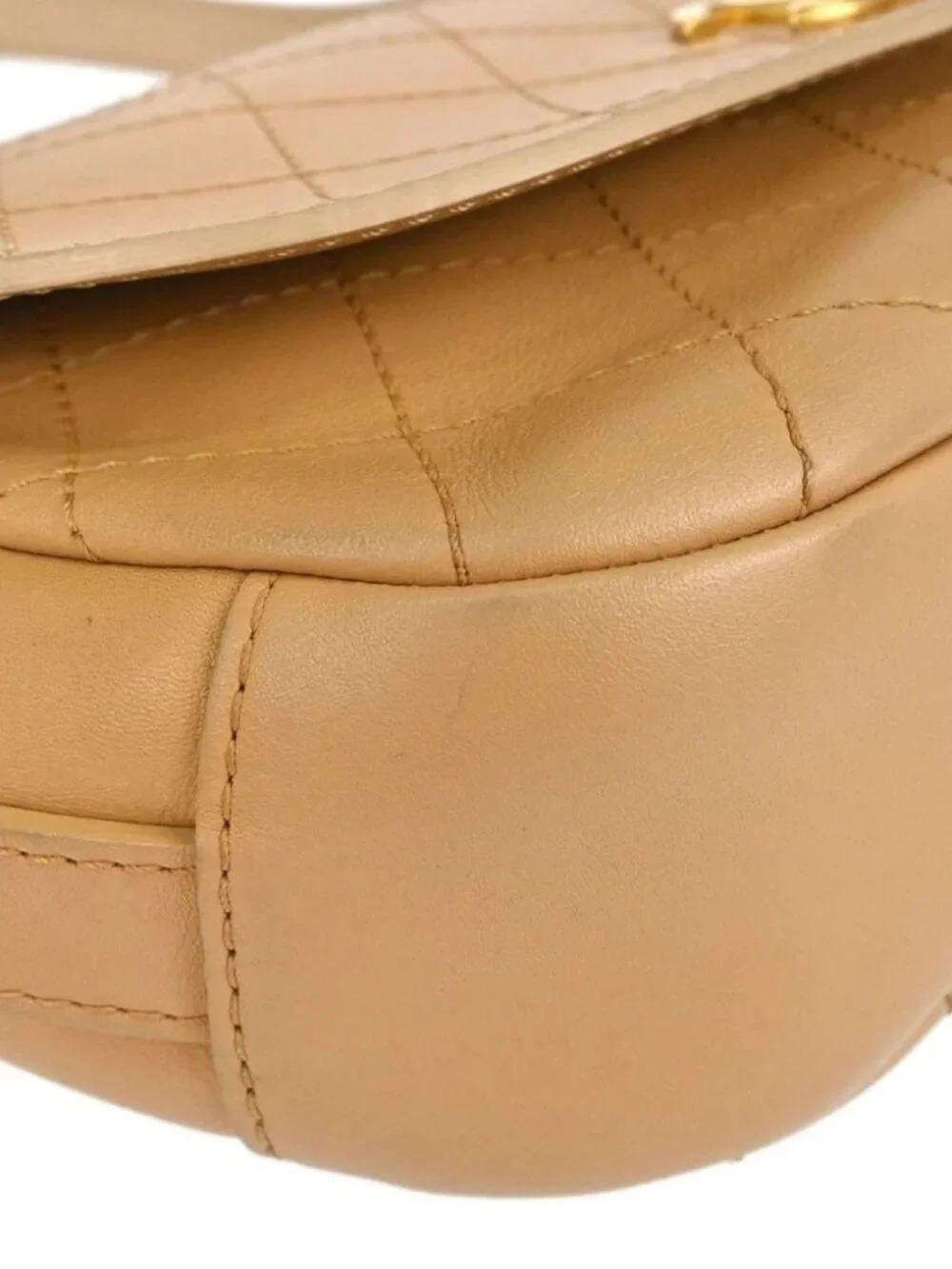 Chanel Beige Calfskin Saddle Double Flap Messenger Shoulder Bag